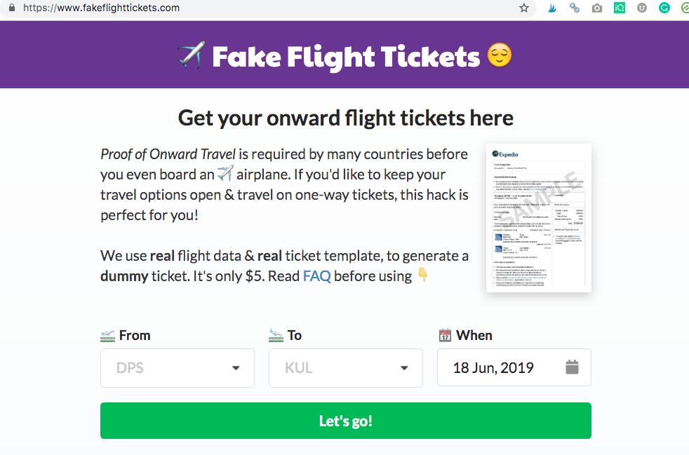 fake flight tickets