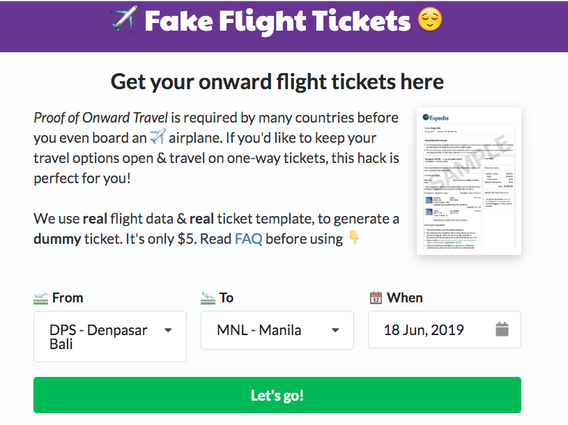 fake flight tickets